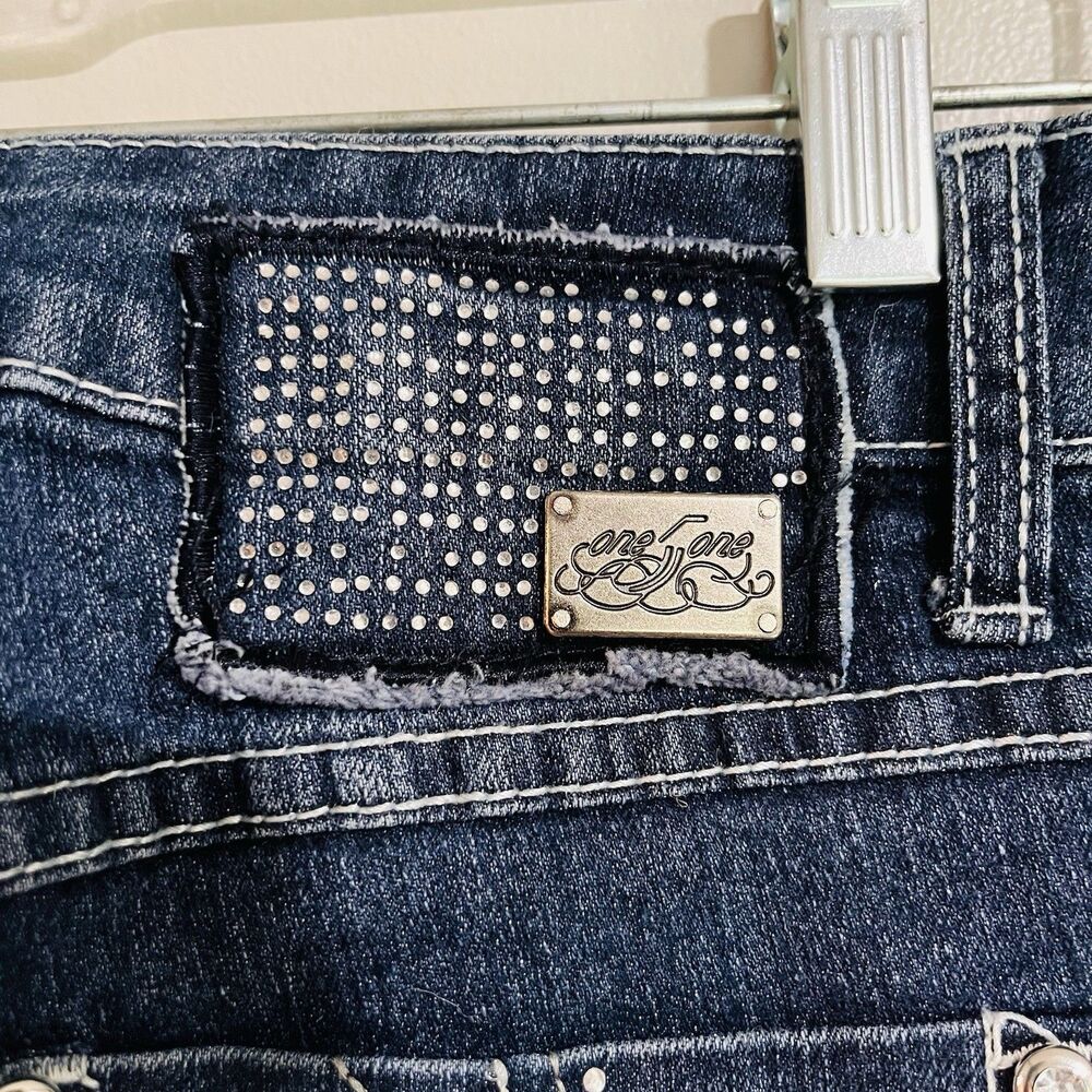One Five One 8 Jean Womens Blue Bootcut Mid Rise Stretch Relax Bling Size 6 - Picture 5 of 8